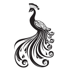 Fototapeta premium Peacock in cartoon, doodle style . Image for t-shirt, web, mobile apps and ui. Isolated 2d vector illustration in logo, icon, sketch style, Eps 10, black and white. AI Generative