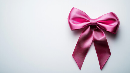 A shiny, pink bow stands out against a plain white backdrop.