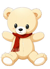Fototapeta premium Brown teddy bear with red scarf on transparent background