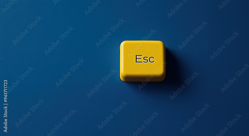 Poster yellow keyboard escape key on blue background symbolizing freedom and escape from digital constraint