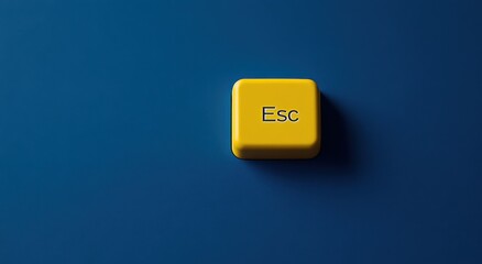 Yellow keyboard escape key on blue background symbolizing freedom and escape from digital constraints in a technology context