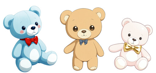 Fototapeta premium Teddy bears in different poses on transparent background