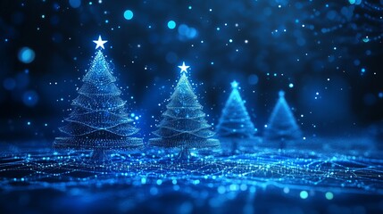 Beautiful Merry Christmas greeting card computer technology style. Christmas tree digital technology. Christmas poster template, Christmas cards digital technology style with details in blue color.