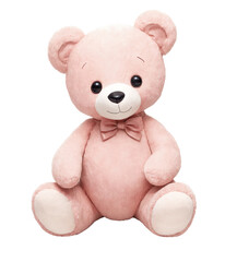 Adorable pink teddy bear with bow tie on a transparent background