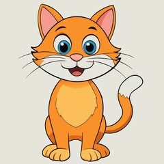 Happy cartoon cat character with a big smile on a light gray background