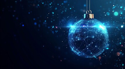 Beautiful Merry Christmas greeting card computer technology style. Christmas ball digital technology. Christmas poster template, Christmas cards digital technology style with details in blue color.