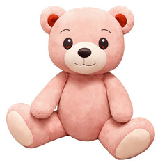 Obraz premium Adorable pink teddy bear toy sitting on a transparent background