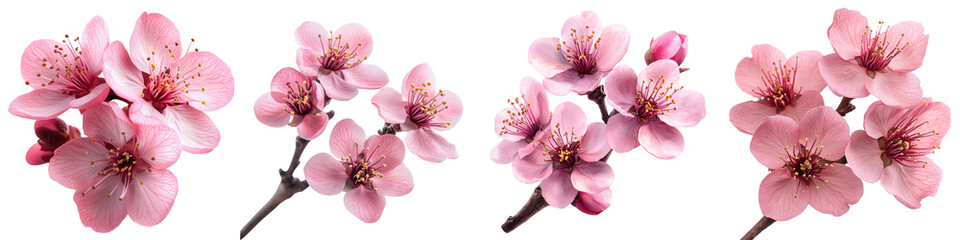 Peach Blossom - Delicate pink flowers that bloom on peach trees before fruiting. Isolated on Clear White Background Highly Detailed 