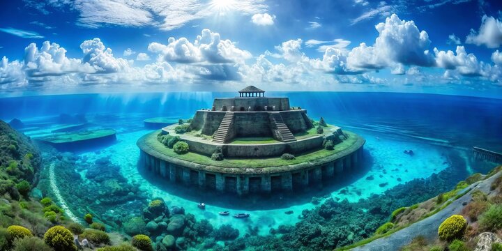 Jutting from the ocean floor, the Yonaguni Monument's imposing stone structure stands guard, its ancient secrets locked