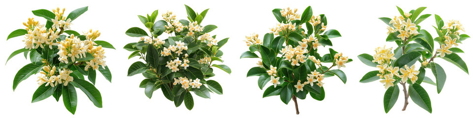 Osmanthus - Evergreen shrub with tiny fragrant white or orange flowers often used for hedges. Isolated on Clear White Background Highly Detailed 