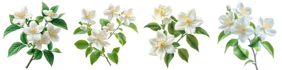 Mock Orange - Shrub with fragrant white citrus-scented flowers. Isolated on Clear White Background Highly Detailed 