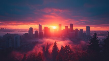 Fototapeta premium Sunrise Over Cityscape