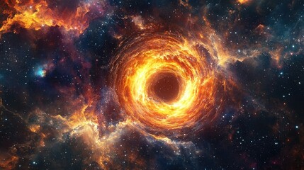 Obraz premium Dynamic Explosion of a Galactic Wormhole with Intense Light and Flames in Deep Space, Surrounded by Starry Nebula