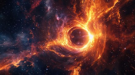 Fototapeta premium Dynamic Explosion of a Galactic Wormhole with Intense Light and Flames in Deep Space, Surrounded by Starry Nebula