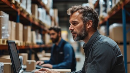 Obraz premium Warehouse Employees Working on Computers