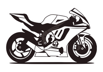 Flat design of a racing bike motorcycle vector in black and white perfect for apps, website, logo or sign 