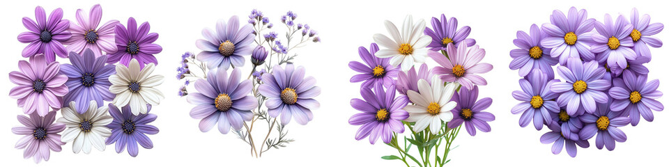 Obraz premium Brachyscome - Compact and daisy-like flowers in soft colors Isolated on Clear White Background Highly Detailed 