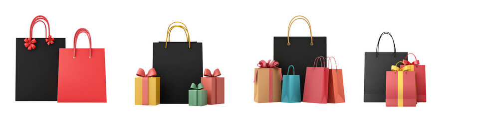 Colorful shopping bags arranged creatively, perfect for promotions, sales, and festive occasions.