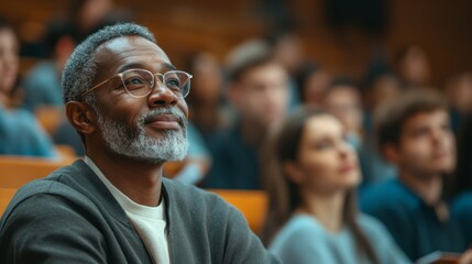 Obraz premium Lecture attendee in focused learning environment