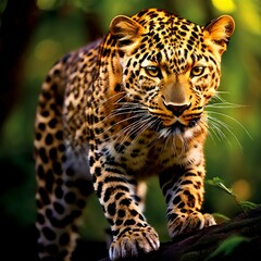 Obraz premium close up portrait of a leopard, leopard in rain forest, native to Sri Lanka , leopard looking at camera portrait 