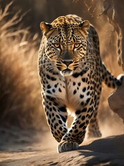 Fototapeta premium close up portrait of a leopard, leopard in rain forest, native to Sri Lanka , leopard looking at camera portrait 
