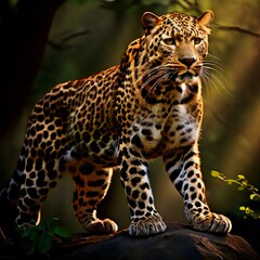 Obraz premium close up portrait of a leopard, leopard in rain forest, native to Sri Lanka , leopard looking at camera portrait 