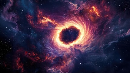 Dynamic Explosion of a Galactic Wormhole with Intense Light and Flames in Deep Space, Surrounded by Starry Nebula