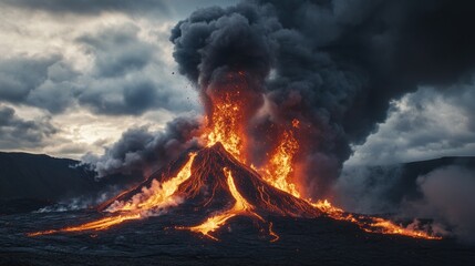 Volcanic Eruption with Smoke and Lava