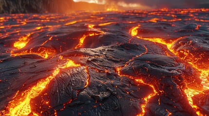 Lava-flowing, cracked land. Generative AI.