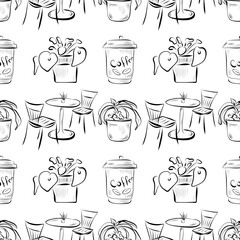 vector seamless pattern line art elements coffee shop