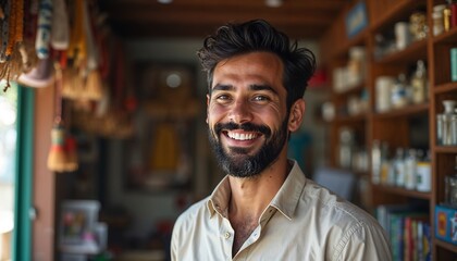 Smiling Indian male in grocery