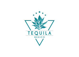 Tequila drinks Mexico logo design. Vector illustration of Mexican Blue Agave Plant for Tequila Drink Vintage Label Logo Design