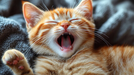 A cat stretching or yawning, with a focus on their cute and flexible postures.