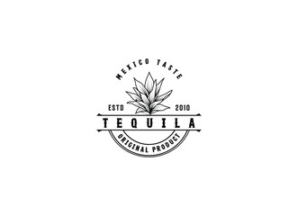 Tequila drinks Mexico logo design. Vector illustration of Mexican Blue Agave Plant for Tequila Drink Vintage Label Logo Design