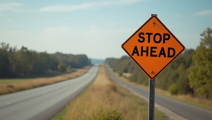 Caution Rural Road with Distinctive STOP AHEAD Sign