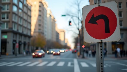 Urban Street Scene Right Turn Only Sign at City Intersection