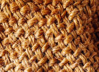 Close-up of brown sack fabric details and texture, macro of brown sack cloth background, abstract details coffee sack cloth.
