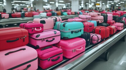 Fototapeta premium Diverse Travel Styles on Luggage Conveyor Belt at Airport - High Luminosity 8K Image, Generative Ai