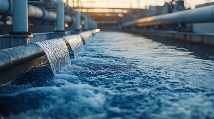 Cooling Tower System
A large industrial cooling tower with water flowing over layers of fill material, evaporating to release heat. Pipes are visible, connecting to the plant infrastructure.