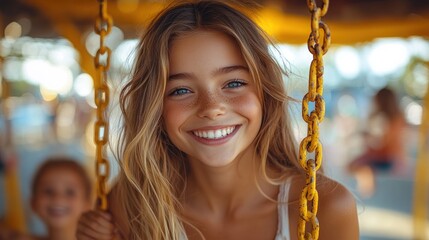 a happy daughter in playground area