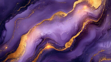 Abstract Purple and Gold Swirls with Glitter Texture Background