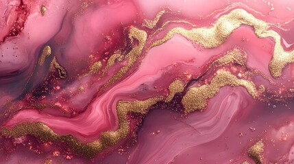 Abstract Pink and Gold Swirls with Glitter