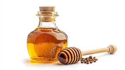 Honey Jar with Wooden Dipper and Seeds