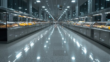 Obraz premium Global Culinary Journey: Luminous Airport Food Court with Diverse Cultural Cuisines in 8k Resolution, Generative Ai