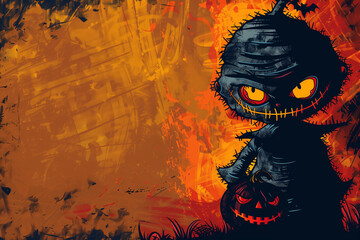 Killer Doll Halloween possessed toy with evil stitched smile for spooky decorations and trick-or-treat party themes