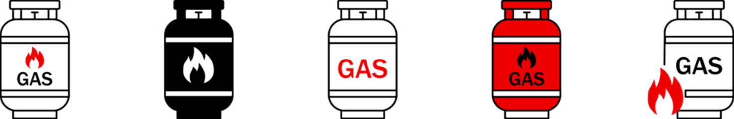 Set of gas tank icons. Hazardous gas tank sign. Set of vector gas cylinder icons. Gas tank outline sign.