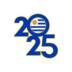 2025 banner with Uruguay flag inside. Vector illustration.