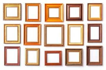 picture frames isolated on white background gold vintage set