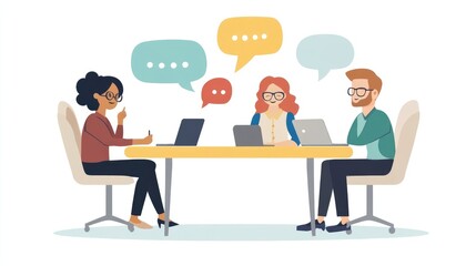 Flat Design Illustration of Colleagues in a Work Discussion on Clean White Background