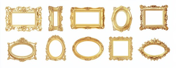 picture frames isolated on white background gold vintage set